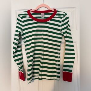 Hanna Anderson Women’s Holiday Pajama Top Green and White Stripe